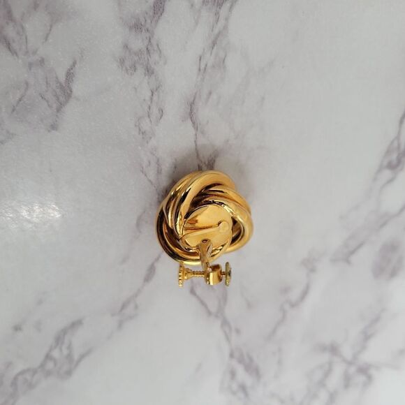Gold Toned Love Twist Knot Vintage Screw Back Clip On Earrings - Picture 5 of 7